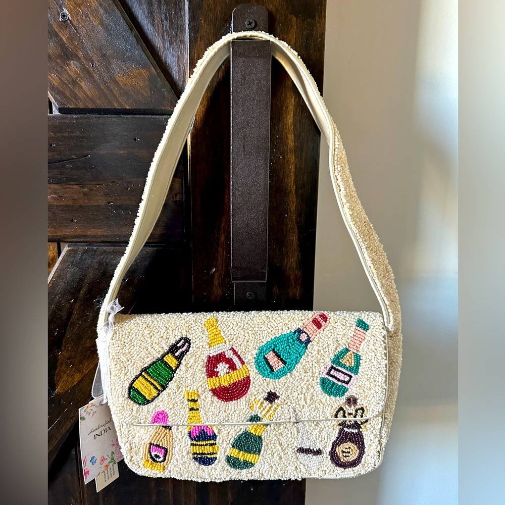 Viral Champagne Beaded Shoulder Bag NWOT